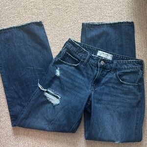 Hollister Blue Flare Wide Leg Jeans with Vintage Distressing